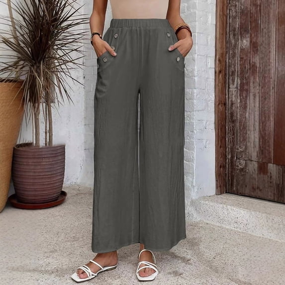 Women's Pants Women'S Spring And Summer Wide Leg Pants Solid Color Cotton High Waisted Casual Pants,Gray Women's Casual Pants XXL