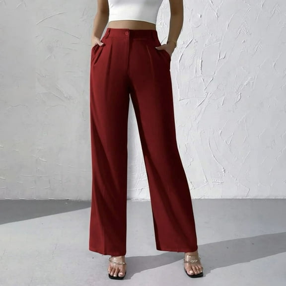 Women's Pants Women'S Suit Pants Elegant Solid Color High Hanging Wide Leg Pants Straight Leg Pants,Red Women's Casual Pants M