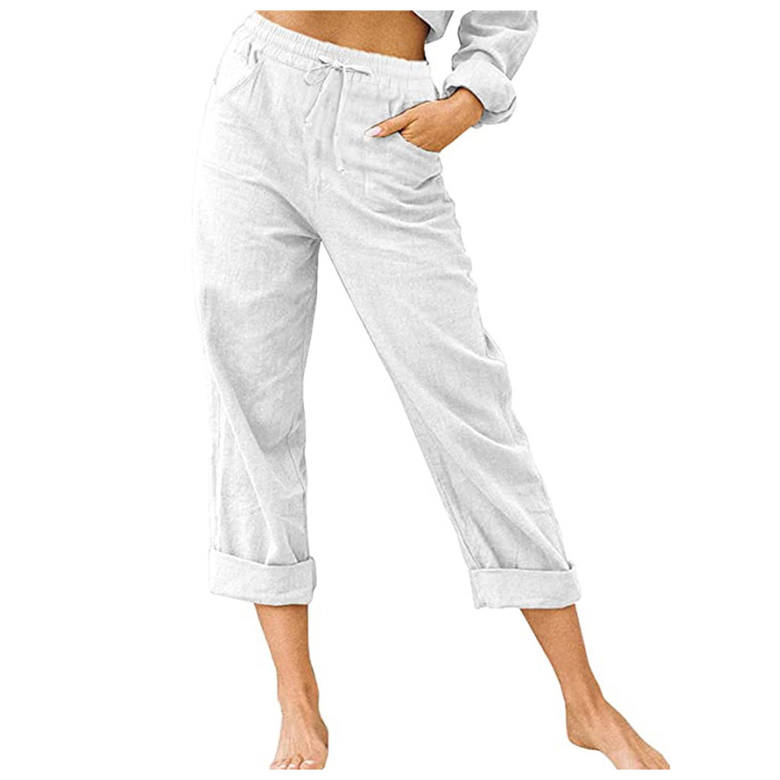 Women's Pants Women's Solid Color High Waist Pants Cotton And Linen ...
