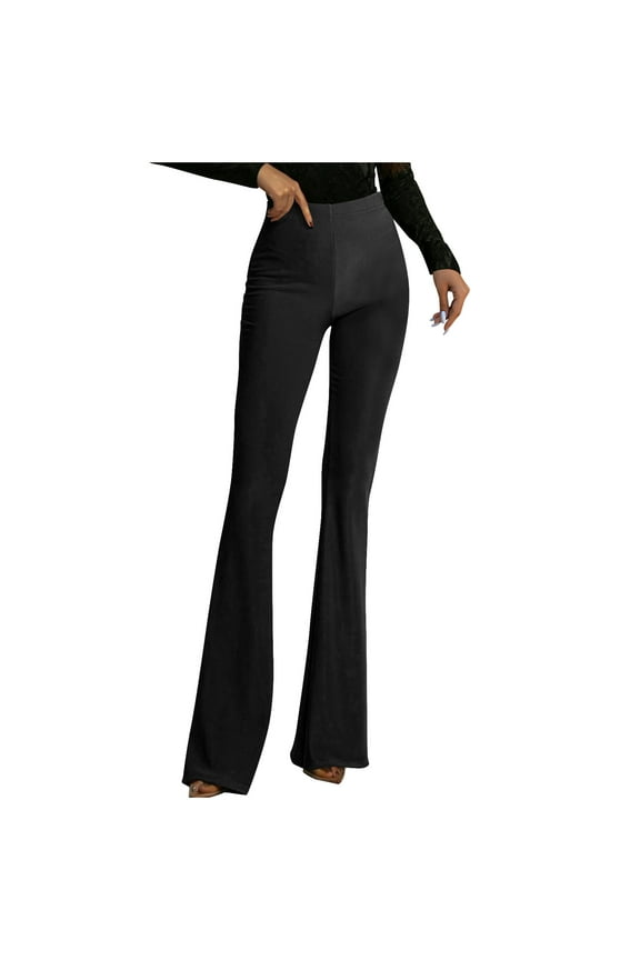 Women's Pants, Womens Dress Pants Stretchy Work Pants Women Business Casual Bootcut Slacks High Waisted Pull On Trousers with Pockets Black L