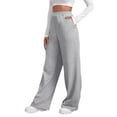thumbnail image 1 of Women's Pants Womens' Fleece Lined Wide Straight Leg Workout High Waist Yoga Sweat Pant With Pockets Womens Slacks Silver XL, 1 of 7