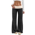 thumbnail image 1 of Women's Pants, Womens Fold Over Low Rise Yoga Pants Fleece Wide Leg Lounge Pants Stretchy Gym Flare Legging Winter Warm Sweatpants, 1 of 3