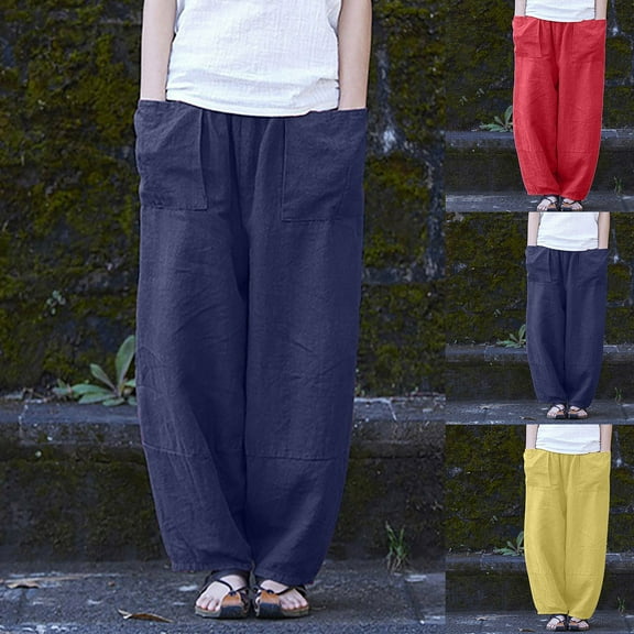 Women's Pants fashionable Casual Cotton and Linen Pocket Loose Plus Size Save 65% Instantly!