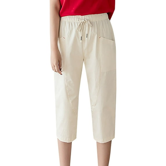 Women's Pants for Work Cotton Linen Straight Tube Loose Fitting Casual Capris Trousers for Women 2024