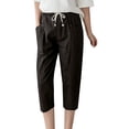 thumbnail image 1 of Women's Pants for Work Cotton Linen Straight Tube Loose Fitting Casual Capris Trousers Pants for Women, 1 of 3