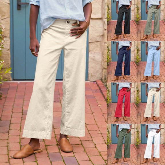 Women's Pants with Pockets Plus Size Palazzo Trousers Work Business Wide Leg Flare Slacks