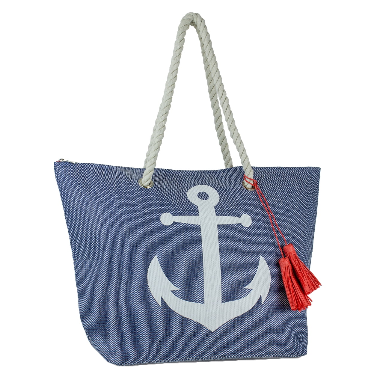 Women's Paper Straw Anchor Beach Tote with Tassels - Walmart.com