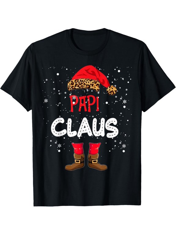 Women's Papi Claus Plaid Leopard Christmas Xmas Family T-Shirt