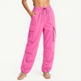 thumbnail image 1 of Women's Parachute Cargo Pants, High Waisted Lightweight With Multi-Pockets, Drawstring Waist Loose Trousers For Y2K Style Hot Pink 2XL, 1 of 5