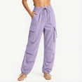 thumbnail image 1 of Women's Parachute Cargo Pants, High Waisted Lightweight With Multi-Pockets, Drawstring Waist Loose Trousers For Y2K Style Purple S, 1 of 5