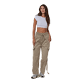 thumbnail image 1 of Women's Parachute Cargo Pants - Stretchy Baggy Quick Dry Hiking Joggers Y2K, Khaki Medium/Large, 1 of 4