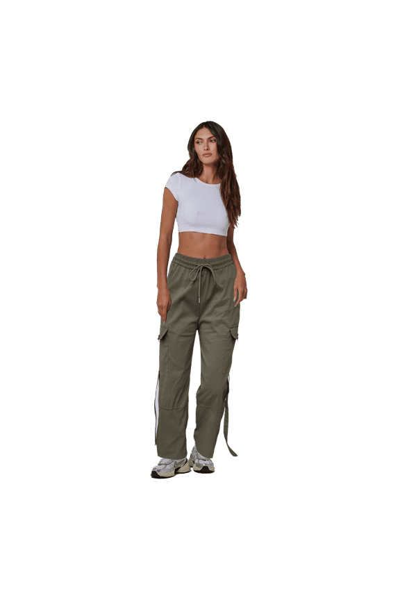 Women's Parachute Cargo Pants - Stretchy Baggy Quick Dry Hiking Joggers Y2K, Olive Green, Large/X-Large