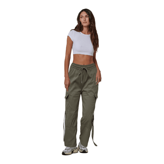 Women's Parachute Cargo Pants - Stretchy Baggy Quick Dry Hiking Joggers Y2K, Olive Green, Large/X-Large