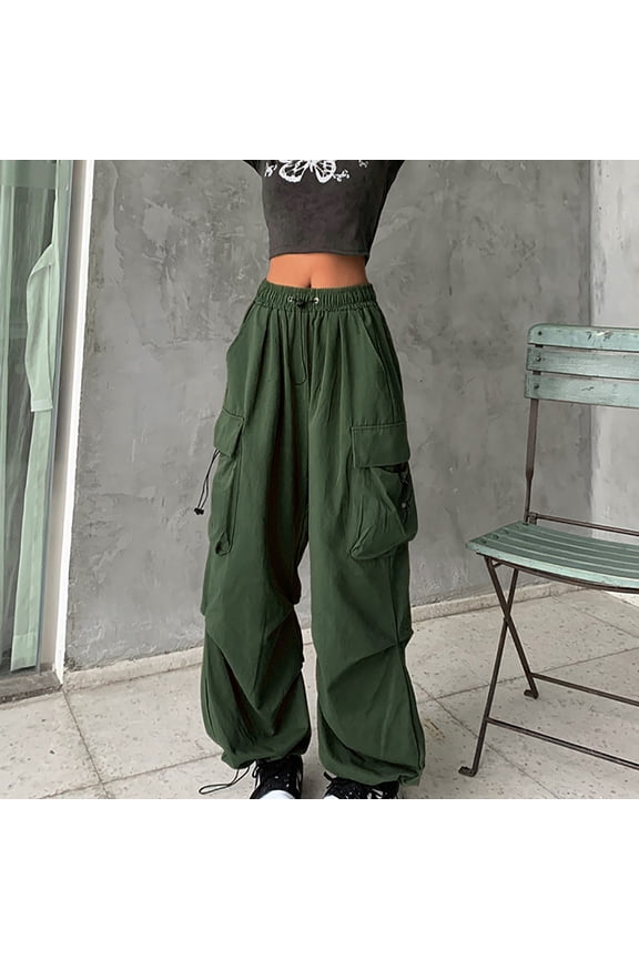 Women's Parachute Pants Cargo,Cargo Pants with Pockets Parachute Pants for Women Y2K Baggy Drawstring Streetwear Trendy Pants