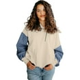 thumbnail image 1 of Women's Parchment Checkered Patchwork Half Zipper Hoodie with Kangaroo Pocket - [ZhiHiMeRi] | L, 1 of 7