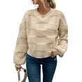 thumbnail image 1 of Women's Parchment Checkered Sherpa Crew Neck Sweater | [ZhiHiMeRi] | (US 12-14)L, 1 of 7