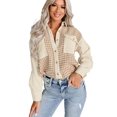 thumbnail image 1 of Women's Parchment Houndstooth Corduroy Patchwork Flap Pocket Shacket, 1 of 12