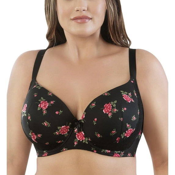 Women's Parfait 2801 Casey Plunge Molded Bra (Black/Rose Print 38F)