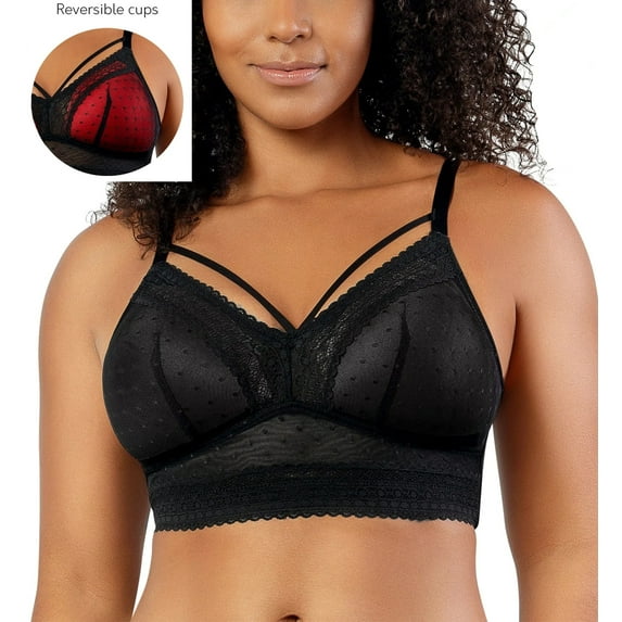Women's Parfait P6011 Mia Dot Wire Free Padded Mesh Bralette (Black 34FF)