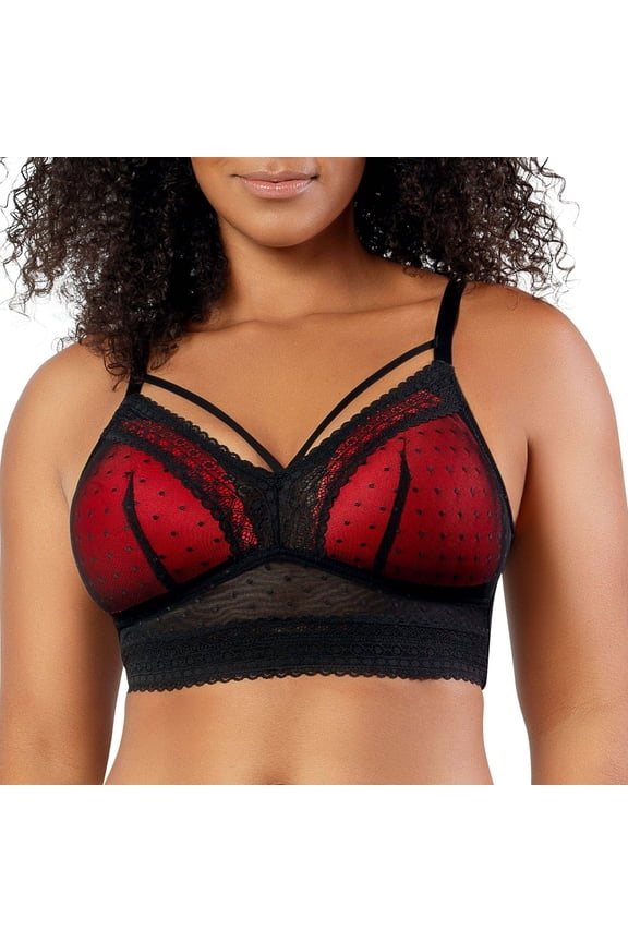 Women's Parfait P6011 Mia Dot Wire Free Padded Mesh Bralette (Black 34GG)