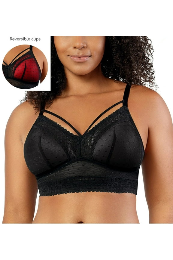 Women's Parfait P6011 Mia Dot Wire Free Padded Mesh Bralette (Black 36G)