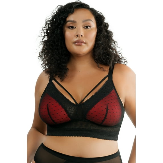 Women's Parfait P6011 Mia Dot Wire Free Padded Mesh Bralette (Black 40C)