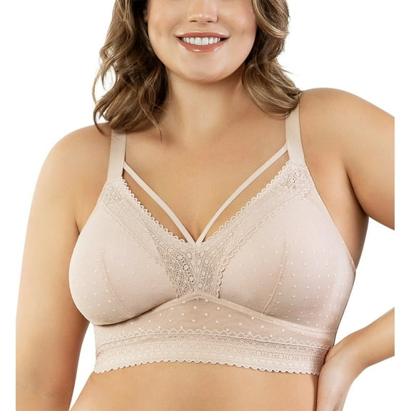 Women's Parfait P6011 Mia Dot Wire Free Padded Mesh Bralette (Cameo Rose 32D)