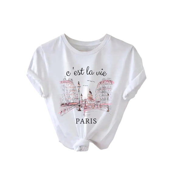 Women's Paris Letter Graphic Tees Crew Neck Short Sleeve Casual T Shirt Tops