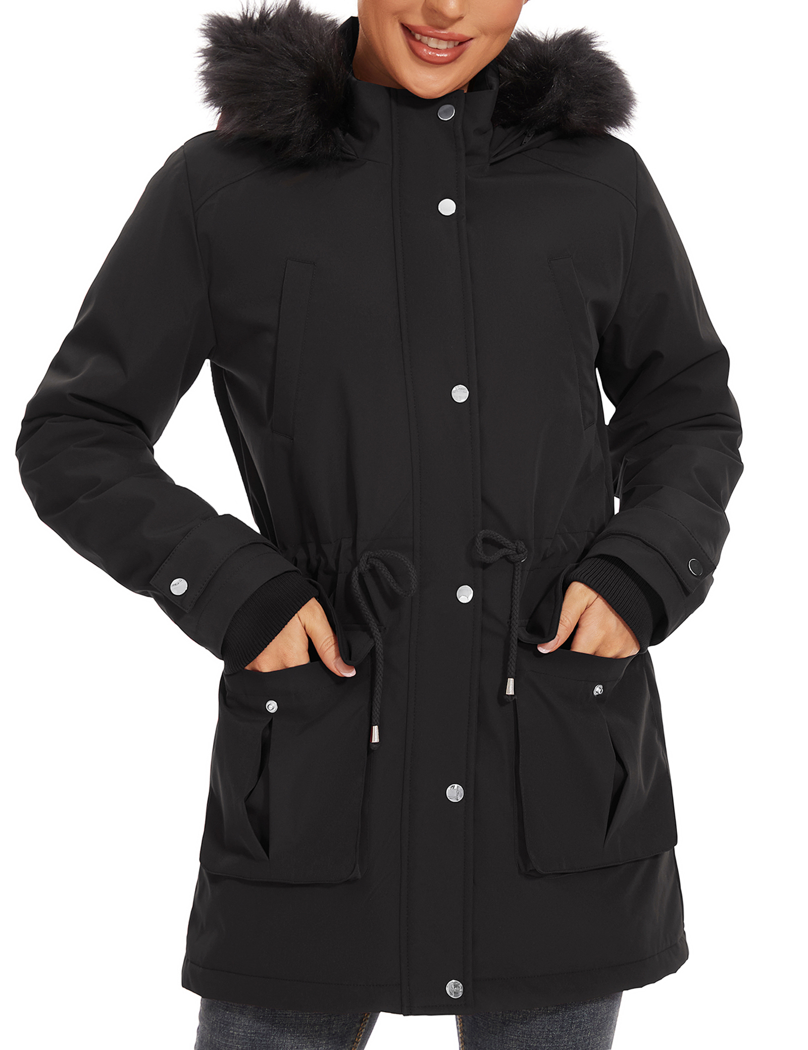 Women's Parka Coat Hooded Warm Parka Jacket Long Winter Coat with ...