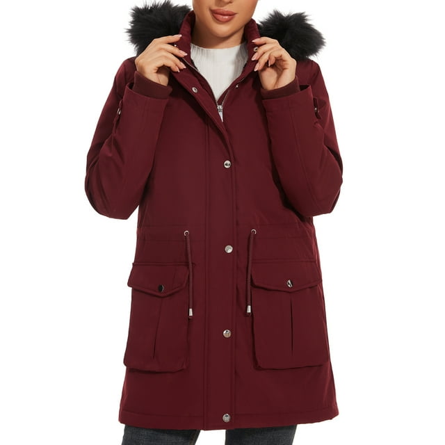 Women's Parka Coat Hooded Warm Parka Jacket Long Winter Coat with