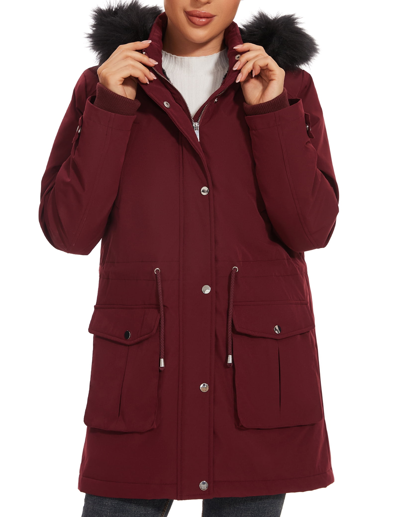 Women's Parka Coat Hooded Warm Parka Jacket Long Winter Coat with