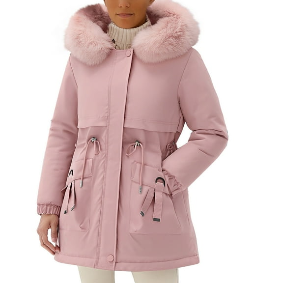 Women's Parka Style Winter Coat, Mid-Length Quilted Lined Hooded Jacket, Plus Size Loose Fit Warm Outerwear, Knee-Length Cotton Parka for Cold Weather, Elegant Longline Winter Coat for Women Pink XL