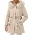 thumbnail image 1 of Women's Parka Style Winter Coat, Mid-Length Quilted Lined Hooded Jacket, Plus Size Loose Fit Warm Outerwear, Knee-Length Cotton Parka for Cold Weather, Elegant Longline Winter Coat for Women Beige L, 1 of 8