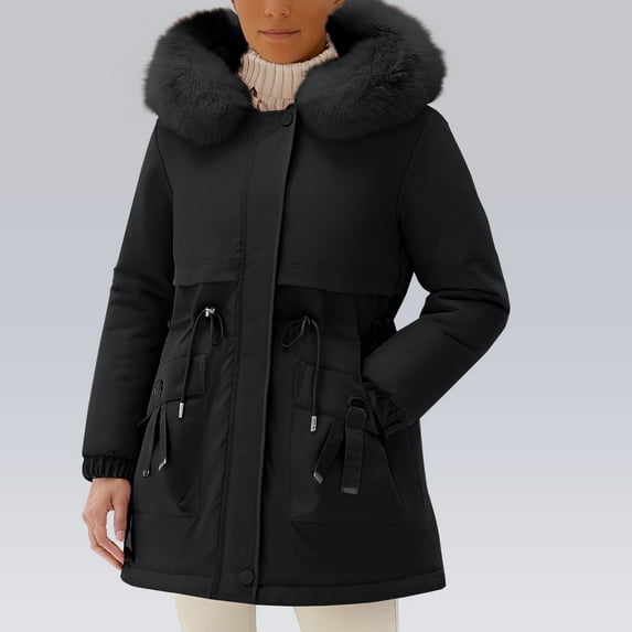 Women's Parka Style Winter Coat, Mid-Length Quilted Lined Hooded Jacket, Plus Size Loose Fit Warm Outerwear, Knee-Length Cotton Parka for Cold Weather, Elegant Longline Winter Coat for Women Black XL