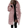 thumbnail image 1 of Women's Parka Winter Coat with Hood Ndbuld Women's Fashion Winter Solid Color Top Button Pockets Thirt Plush Long Sleeve Coat on Clearance Pink 2XL, 1 of 9