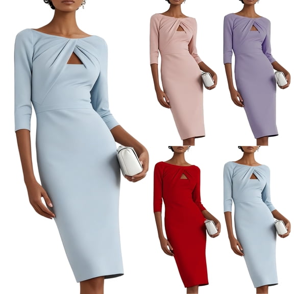 Women's Party Dress Evening Dress 3/4 Sleeve Fitted Elegant Cocktail Dress for Spring Fall Banquet Wedding Guest,Purple,M
