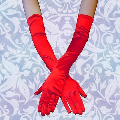 Women's Party Opera Night Club Stripper Bridal Evening Wedding Satin Arm Hand Sleeve Long Gloves ? RED