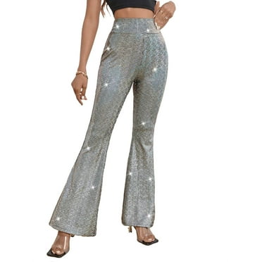 Women's Party Plain Flare Leg Silver Pants XS (2)