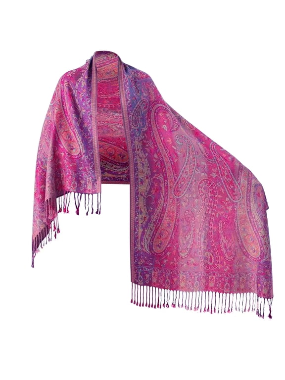 Women's Pashmina Scarf with Vintage Style Rainbow Luxury Paisley Pattern Wrap Shawl