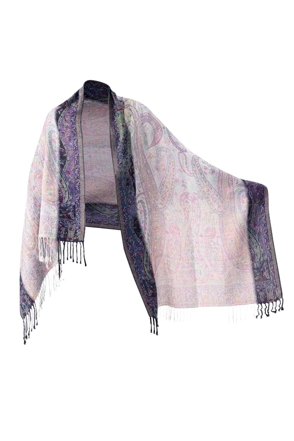 Women's Pashmina Scarf with Vintage Style Rainbow Luxury Paisley Pattern Wrap Shawl