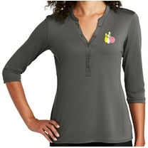 Women's Pastel Bowling Pins 5-button 3/4 Sleeve Henley Shirt, 4XL Sterling Grey