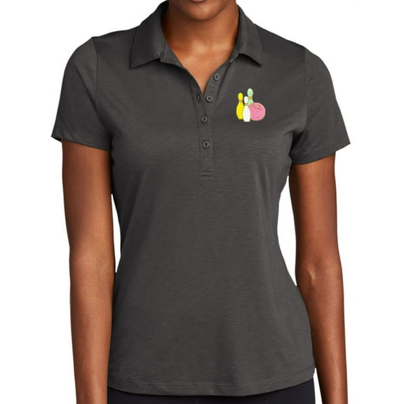 Women's Pastel Bowling Pins Moisture-Wicking Performance Polo Shirt, 2XL Graphite Grey