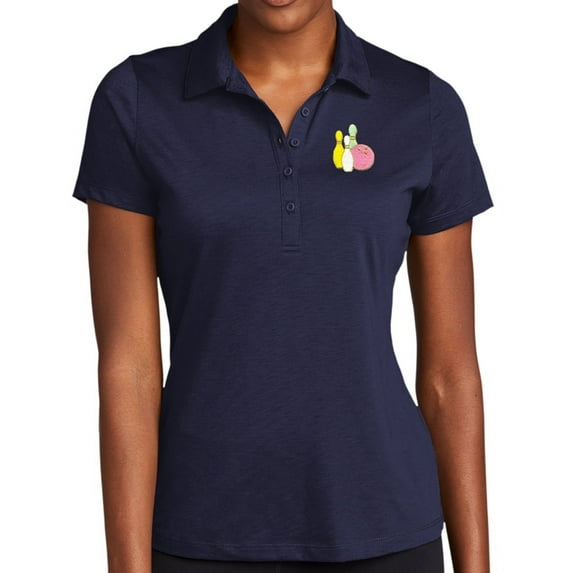 Women's Pastel Bowling Pins Moisture-Wicking Performance Polo Shirt, Small True Navy