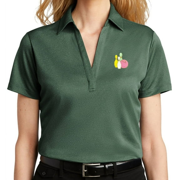 Women's Pastel Bowling Pins No Button Polo Shirt, XL Green Glen Heather