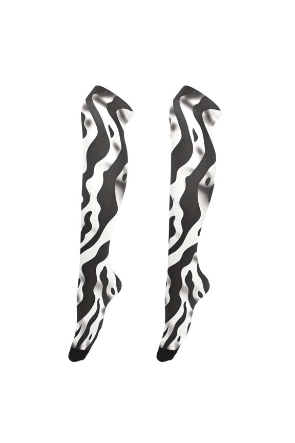 Womens Pastel Iridescent Zebra Print Pattern Print Thigh High Over the Knee Stretch Nylon Socks, One Size Fits Most