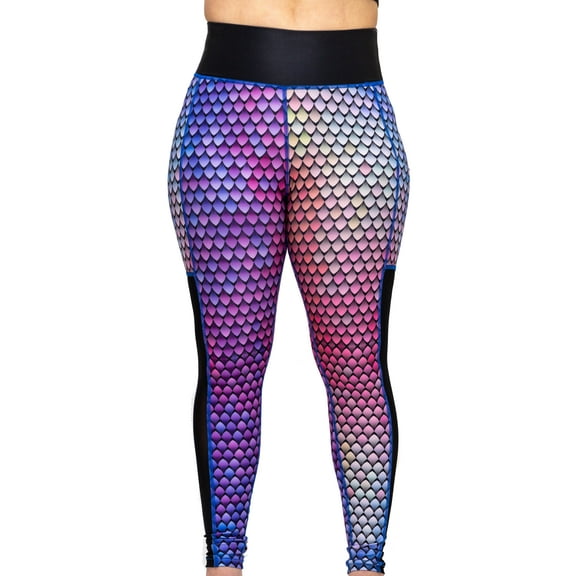 Women's Pastel Mermaid Ankle Length Legging with No Roll Tummy Tucking Waistband and Pocket by Astrid Underground