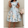 thumbnail image 1 of Women's Pastel Pink Peony Satin Midi Dress Ruffle Cap Sleeve High Waist Pleated Swing Wedding Guest Dress, 1 of 1