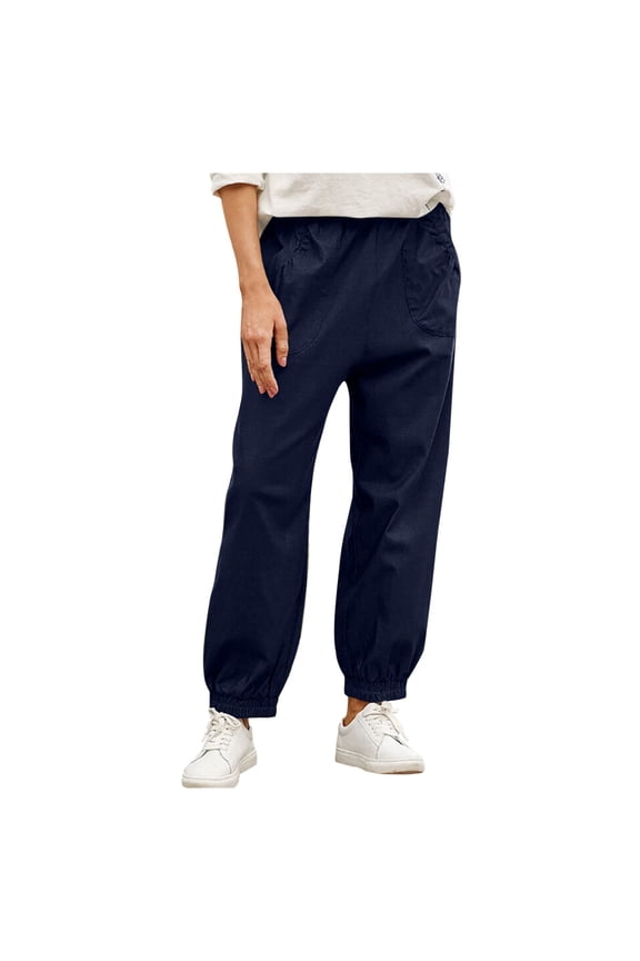 Women's Patch Pocket Casual Pants Women's Elastic Waist Overalls Trousers