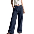 thumbnail image 1 of Women's Patch Pocket Wide Leg Pants, Button Zip Waist, Front Patch Pockets, Relaxed Fit, 1 of 7