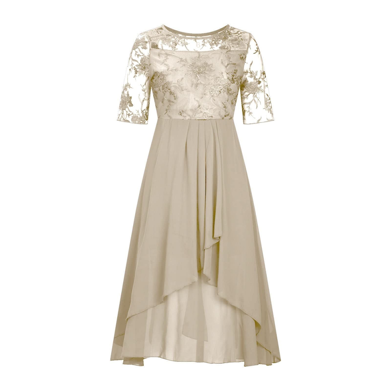 Women's Patchwork Ambroidered Graduation Dress Summer Lace Dresses Long
